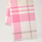 Mulberry Large Check Merino Wool Scarf Blossom Pink & Geranium Pink Halsduk