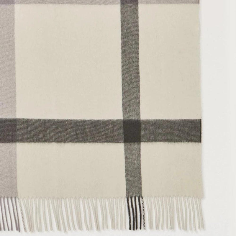 Mulberry Large Check Merino Wool Scarf Eggshell & Olive Merino Wool - Tørklæder - VS4295/889W563