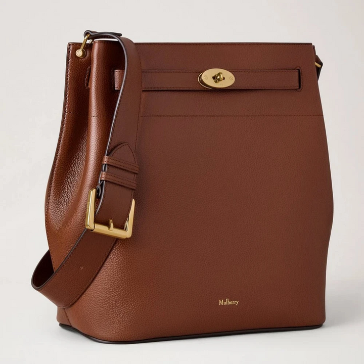Mulberry Stora Islington Bucket Small Classic Grain Two Tone Oak Axelväska i brunt läder med guldspänne. Modell HH9826552G110.