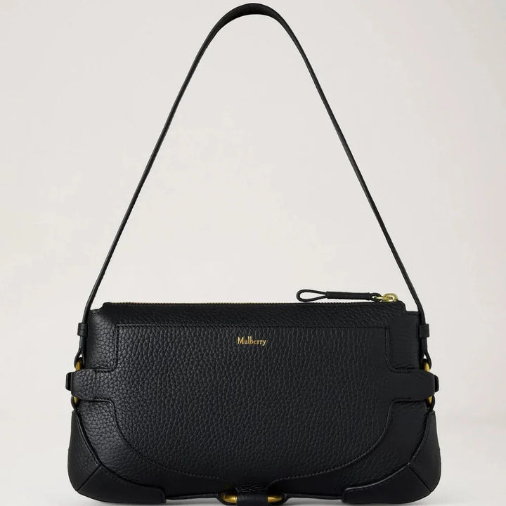 Mulberry Lennox Shoulder Heavy Grain Black handväska i svart läder med justerbar rem, Modell HH0030736A100.