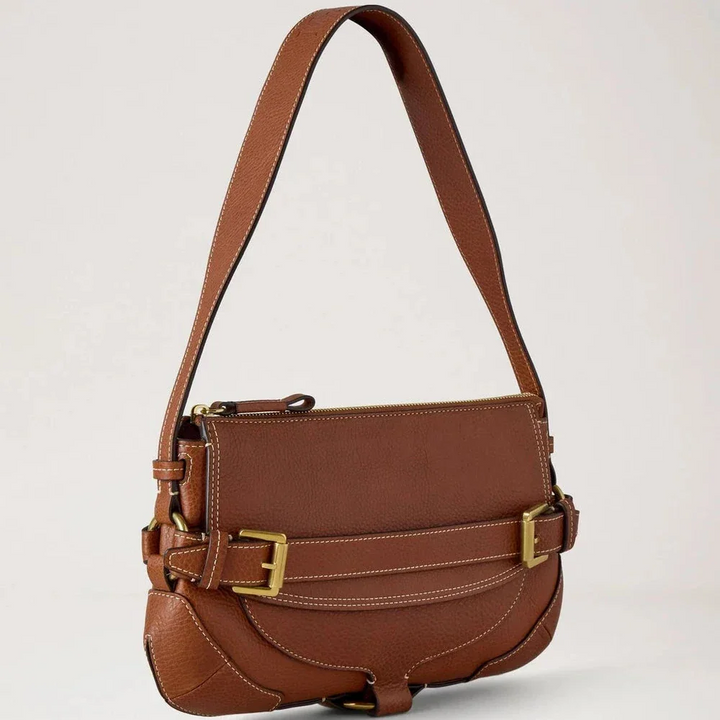 Mulberry Lennox Shoulder Heritage NVT Axelväska i ek i brunt läder med gyllene spännen, modell HH9961730G110