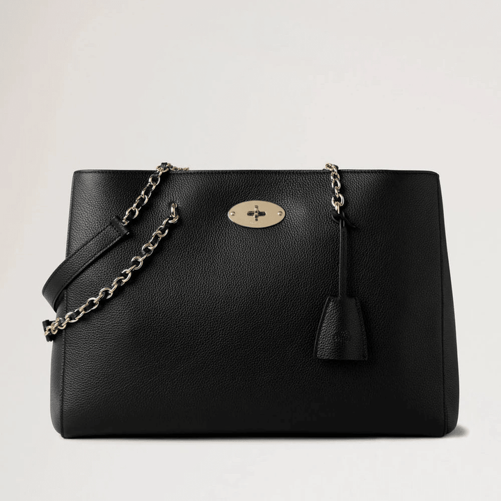 Mulberry Lily Chain Tote Small Classic Grain Black, elegant svart läderväska med guldfärgad kedjerem. Modell HH9576205A100