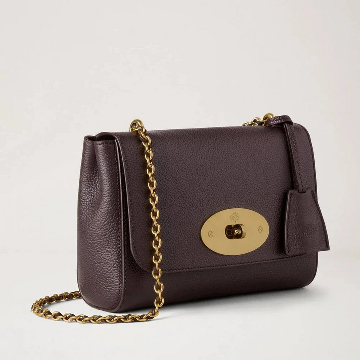 Mulberry Lily Liten Classic Grain Ebony med guldfärgad kedjerem och elegant struktur Modell HH3291205A110