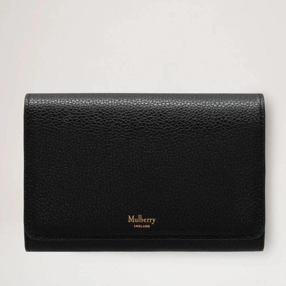 Mulberry Medium Continental French Purse i svart läder med synlig struktur, enkel modell. Modell rl5073205a100