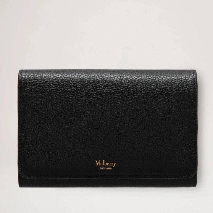 Mulberry Medium Continental French Purse i svart läder med synlig struktur, enkel modell. Modell rl5073205a100