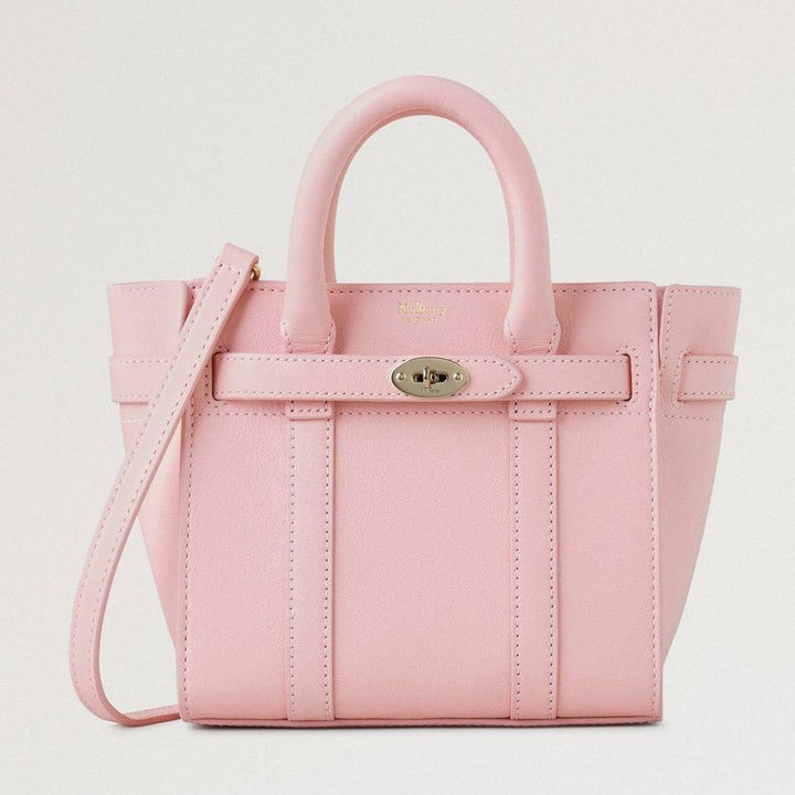Mulberry Micro blixtlås Bayswater Micro Classic Grain Powder Rose-väska i rosa läder med handtag och axelrem. Modell RL8237587J999