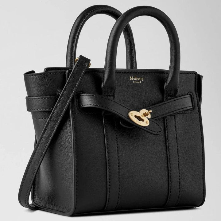 Mulberry Micro blixtlås Bayswater Liten Classic Grain Black handväska i svart läder med gulddetaljer, Modell rl8237587a100.