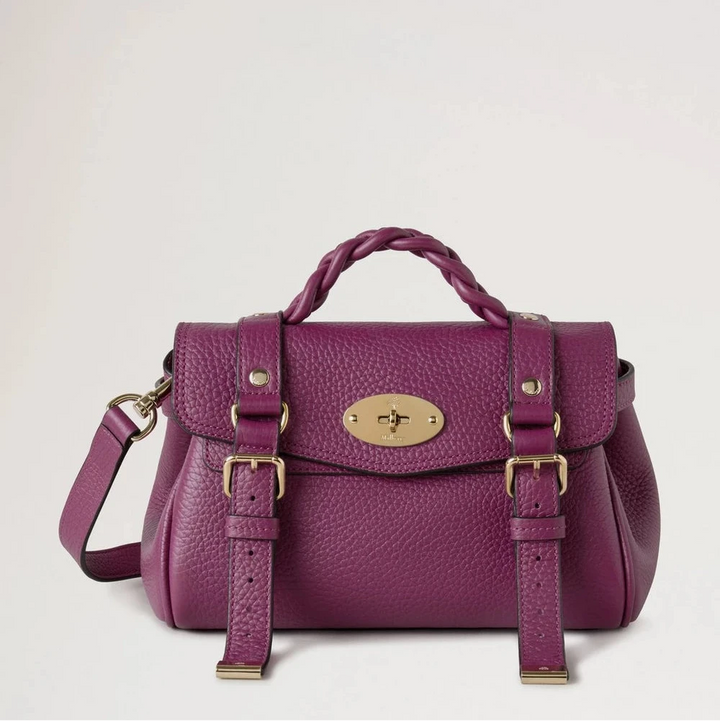 Mulberry Mini Alexa Orchid Bloom Heavy Grain, lila läderväska med flätat handtag och spännen. Modell RL6595736J512