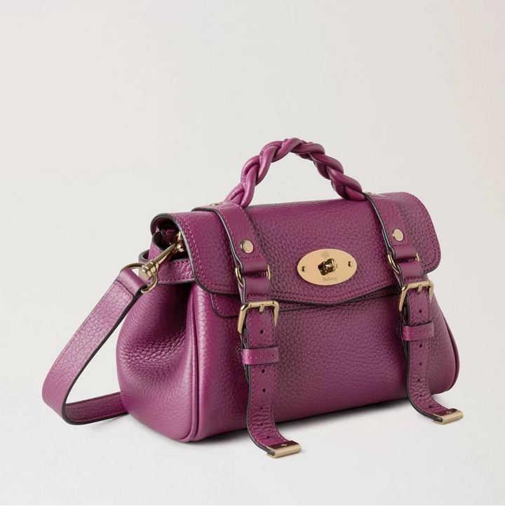 Mulberry Mini Alexa Orchid Bloom kraftig läderväska i lila med flätat handtag, modell RL6595736J512.