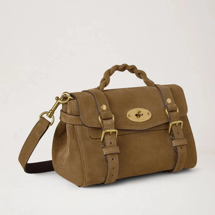 Mulberry Mini Alexa Salcombe Sand Mocka axelväska i sandfärgad mocka med flätat handtag. Modell RL8924731P705.