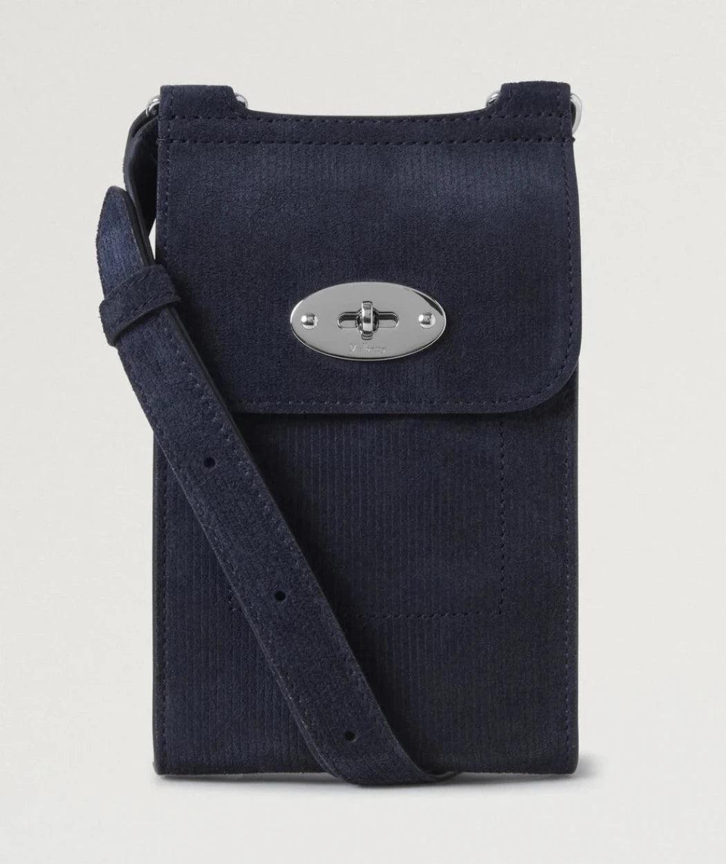Mulberry Mini Antony Påse Corduroy Mocka Night Sky i mörkblå sammet med silverspänne, modell RL8677684U888