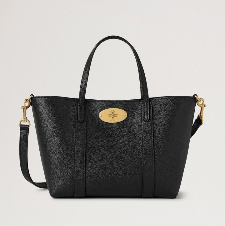 Mulberry Mini Bayswater Tote Small Classic Grain Black, elegant svart läderväska med guldbeslag. Modell RL8875205A100