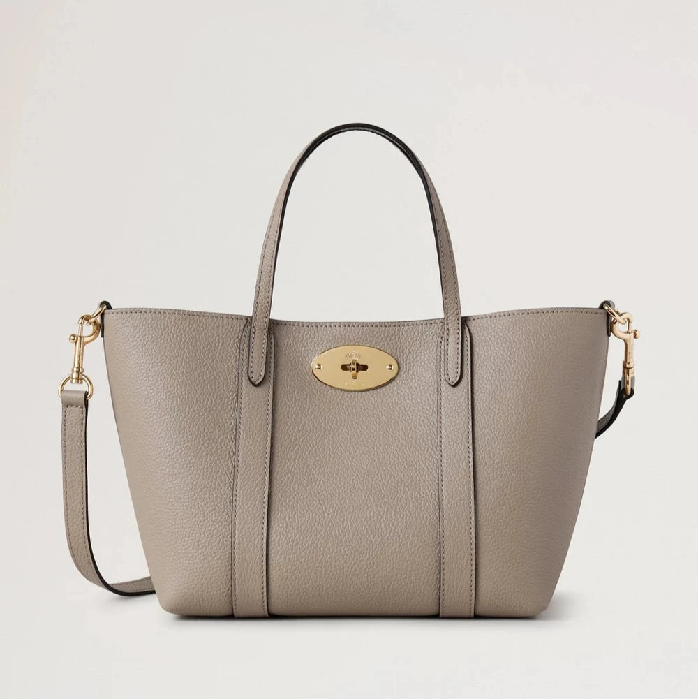 Mulberry Mini Bayswater Tote Small Classic Grain Cashmere Taupe visad med gulddetaljer, modell RL8875205F924.