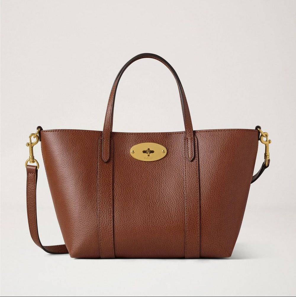 Mulberry Mini Bayswater Tote Small Classic Grain Two Tone Oak i brunt läder med gulddetaljer, modell RL8879552G110.