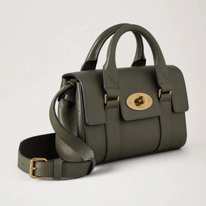 Mulberry Mini arv Bayswater Liten Classic Grain Juniper Green axelväska i läder, modell RL8928205Q749