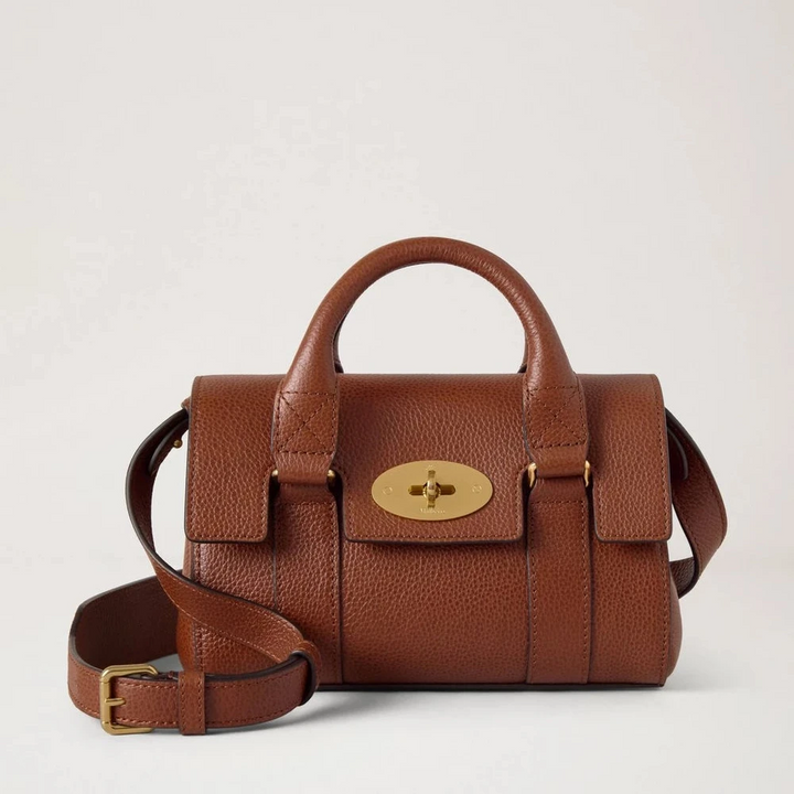 Mulberry Mini arv Bayswater Two Tone Oak, brun läderväska med guldlås och axelrem. Modell RL8930554G110.