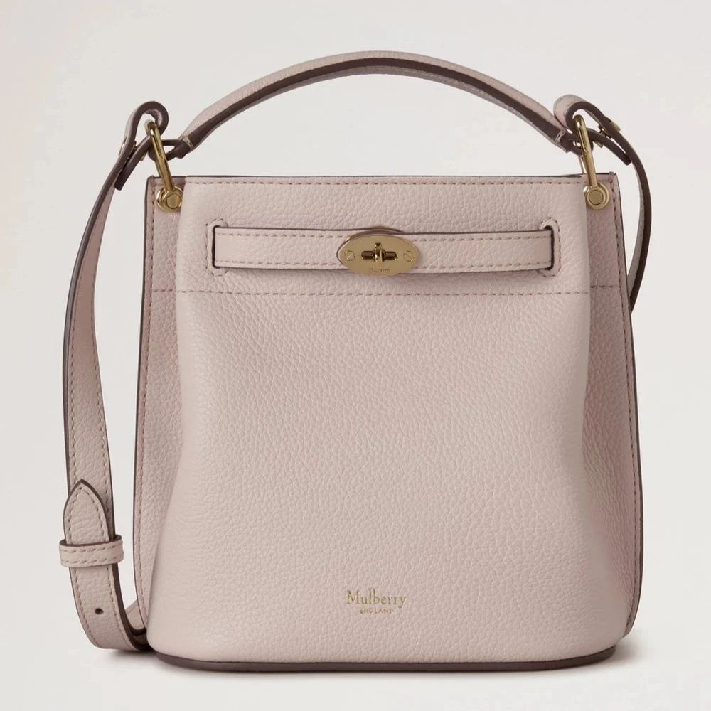 Mulberry Mini Islington Hink Small Classic Grain Blossom Pink med guldspänne, texturerat läder, modell RL8803205J002.