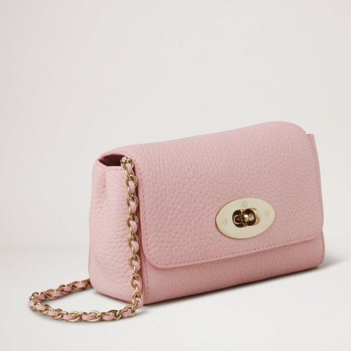 Mulberry Mini Lily Heavy Grain Powder Rose axelväska i rosa läder med kedjerem, modell RL7944736J999