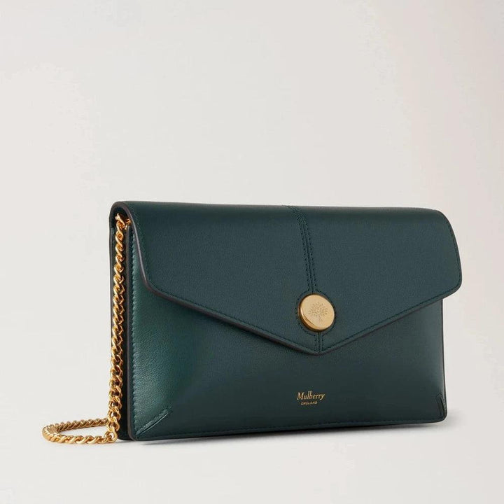 Mulberry Tryckknapp Pochette på kedja Mulberry Grön Micro Classic Grain i mörkgrönt läder med guldkedja, modell RL8708587Q633
