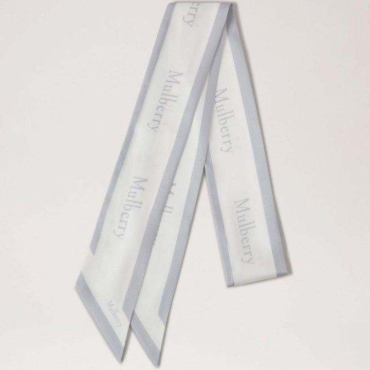 Mulberry Skinny Scarf - Logo Boarder Pale Grey-White Recycled Polyester - Tørklæder - VS4726/923Z393