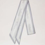 Mulberry Skinny Scarf Logo Boarder Pale Grey White Recycled Polyester Halsduk