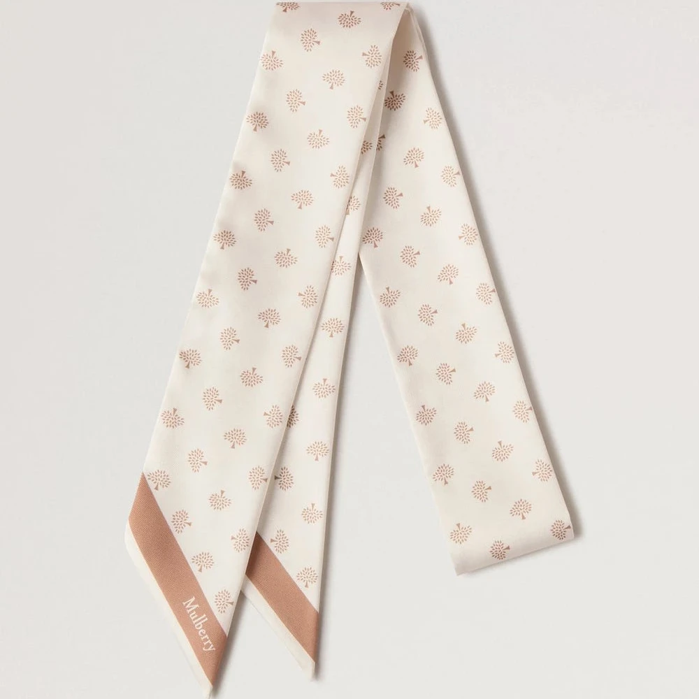Mulberry Skinny scarf Mulberry Trädäggskal med beige trädtryck på krämfärgat siden, modell VS4774984H687.