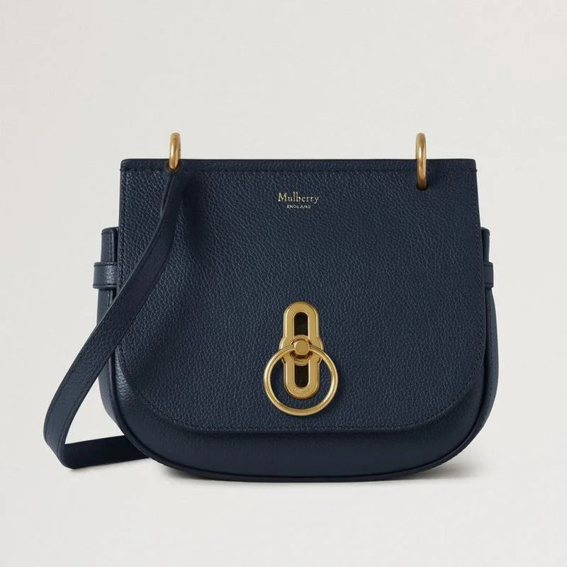 Mulberry Small Amberley Satchel Small Classic Grain Night Sky i mörkblått läder med guldbeslag. Modell HH4966205U888