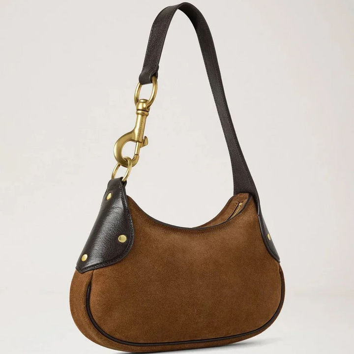 Mulberry Liten Hackney Shoulder Bag vintage mocka i ek med mörka läderdetaljer och gyllene spänne. Modell RL8925047G924
