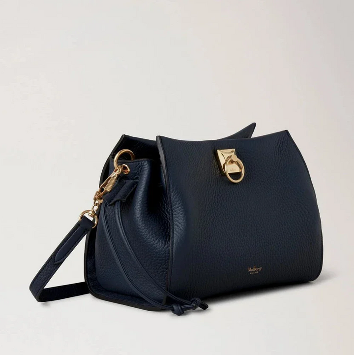 Mulberry Liten Iris Night Sky Heavy Grain and Silky Calf-väska i mörkblått läder med gulddetaljer, modell HH6267000U888