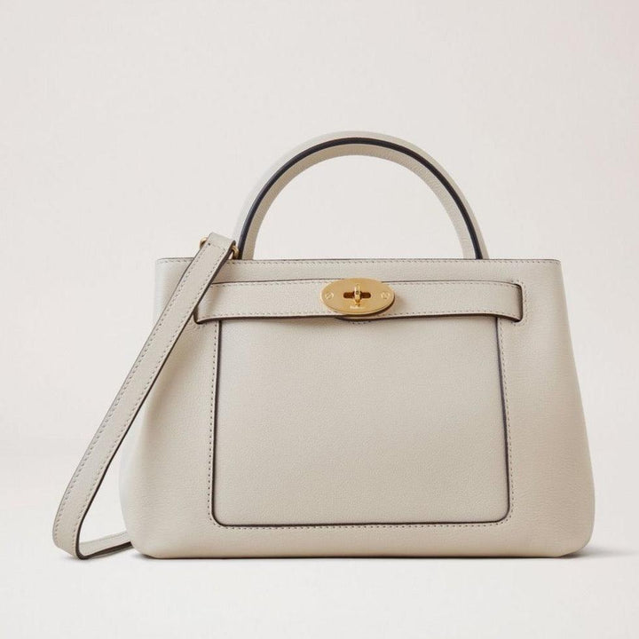 Mulberry Liten Islington Silky Calf Chalk handväska i ljust läder med guldspänne, modell HH9091657W160