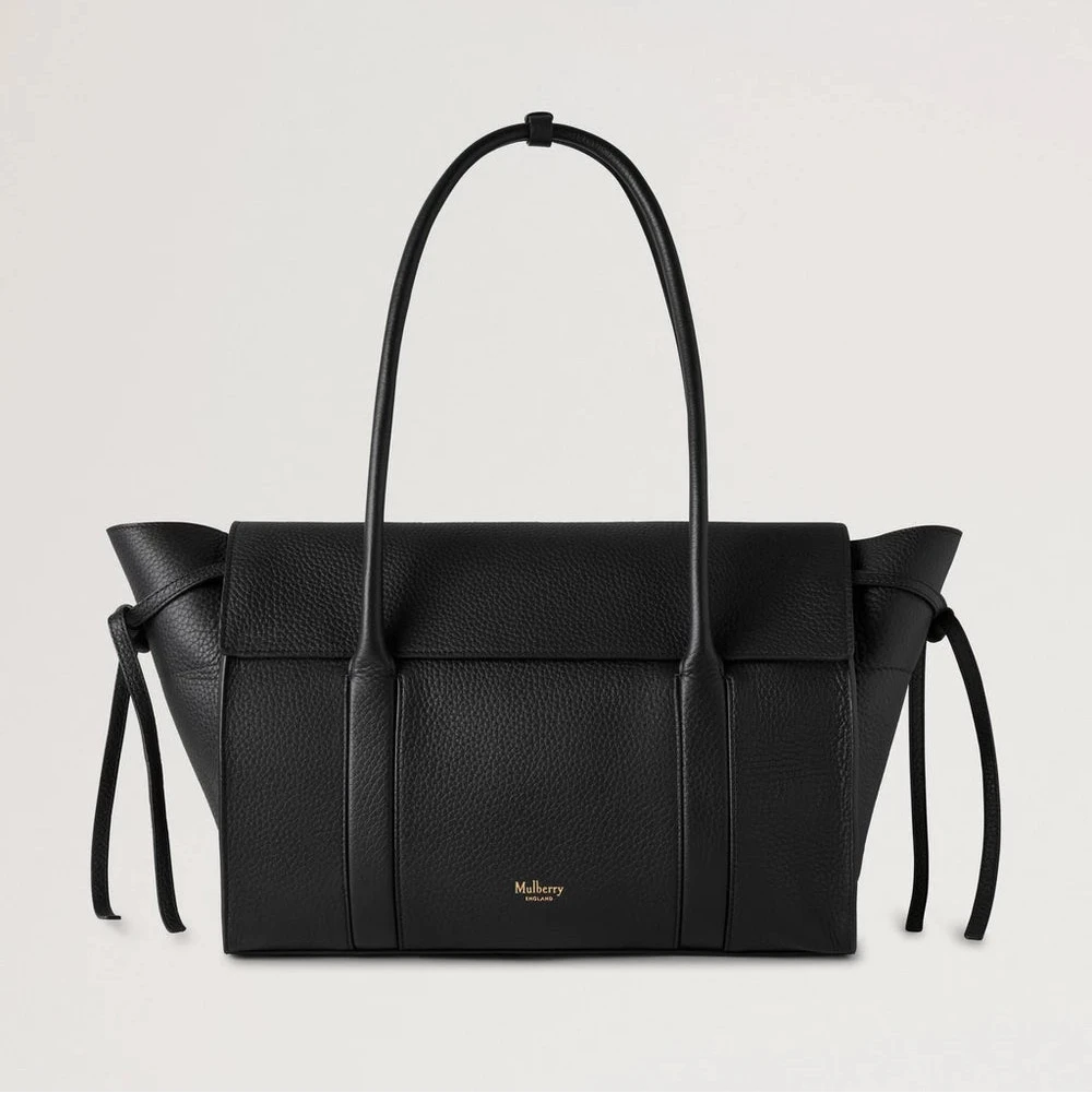 Mulberry Mjuk Bayswater Black Heavy Grain, stor svart läderväska med breda handtag, modell HH9721736A100.