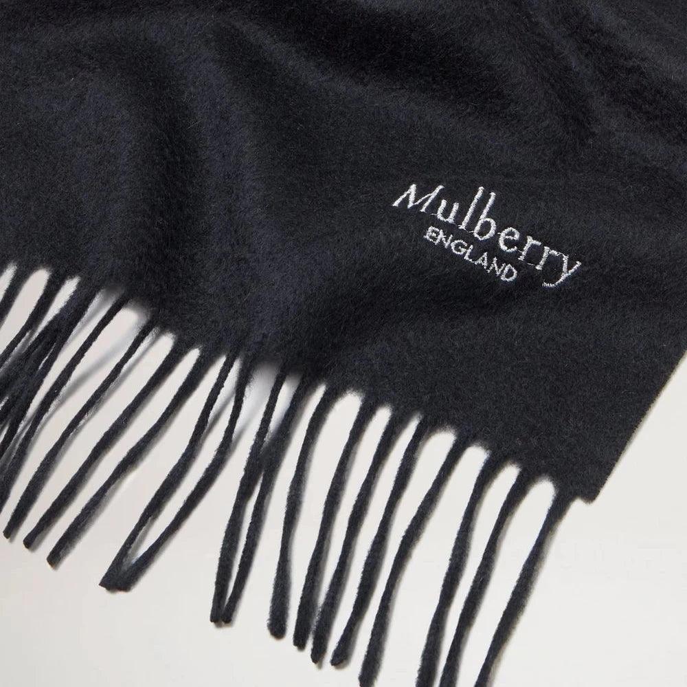 Mulberry svart kashmirscarf 30x195 i mjuk ull med fina fransar, Modell vs4460885a100.