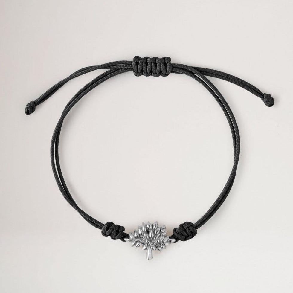 Mulberry Tree Cord Armband Svart Sterling och Silver, svart sladdarmband med silverträddetalj, modell qb2392000a100