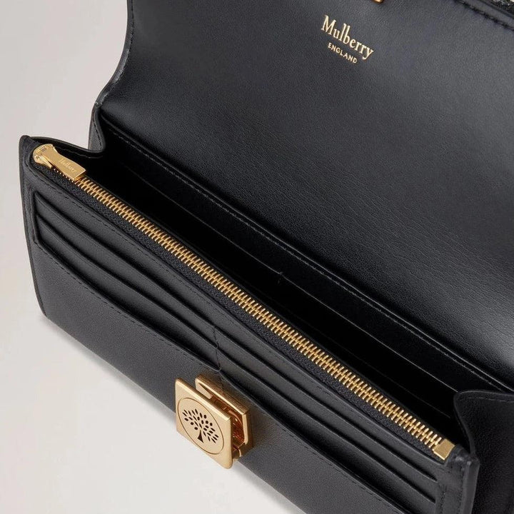 Mulberry Tree Long Wallet Black med öppen design, synlig dragkedja och guldspänne, modell RL7971587A100