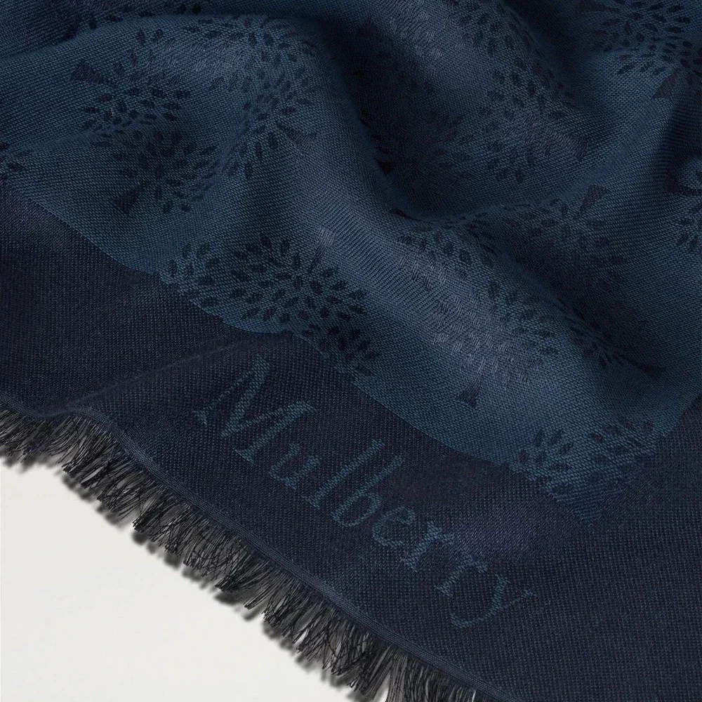 Mulberry Tree Square Night Sky Cotton Silk Blend halsduk i mörkblått med fransar, modell VS4639709U888-3