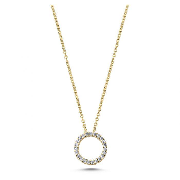 Nuran 14kt Circle Pendant 0.14ct W/SI visar ett elegant runt hänge i guld med gnistrande diamanter, modell v2205-014-1