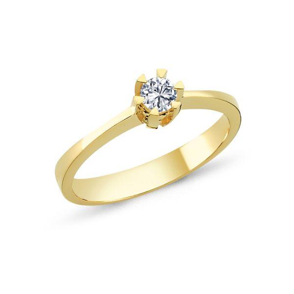 Nuran 14kt Star Ring med 0,10 ct diamant i gult guld, forside, Model 23413