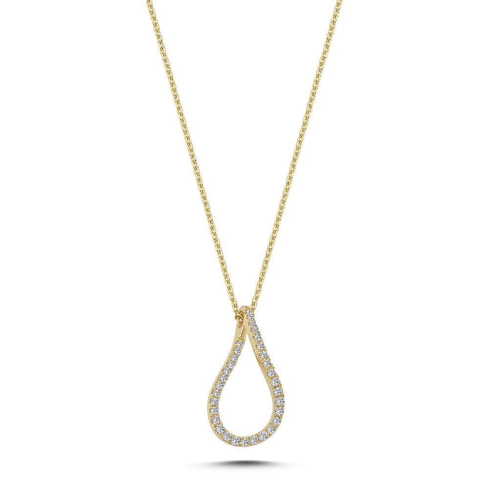 Nuran 14kt Valentina halsband med diamanthänge i droppformad guldlook på vit bakgrund. Modell V2460-025-RG