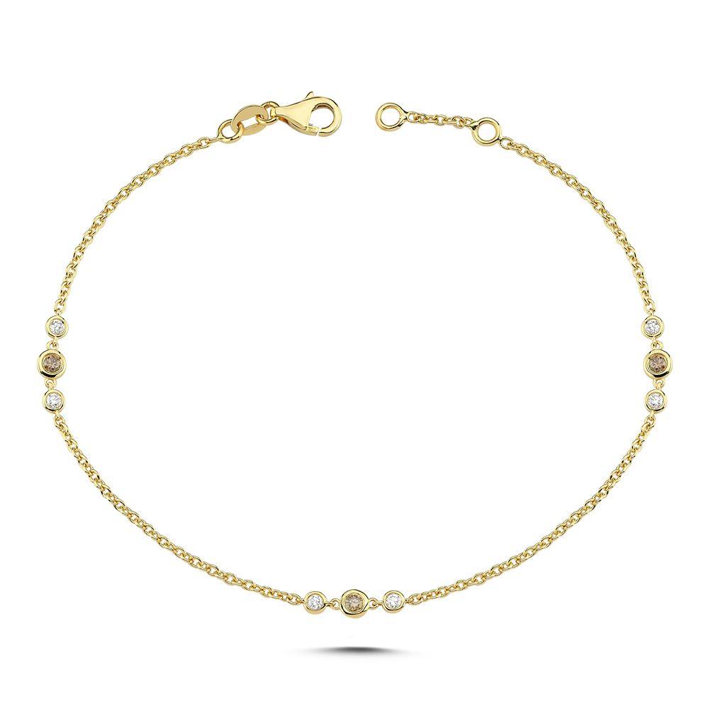 Nuran Champagne armband med diamanter, elegant guldarmband med runda insatta stenar. Modell B3090CH-021RG.