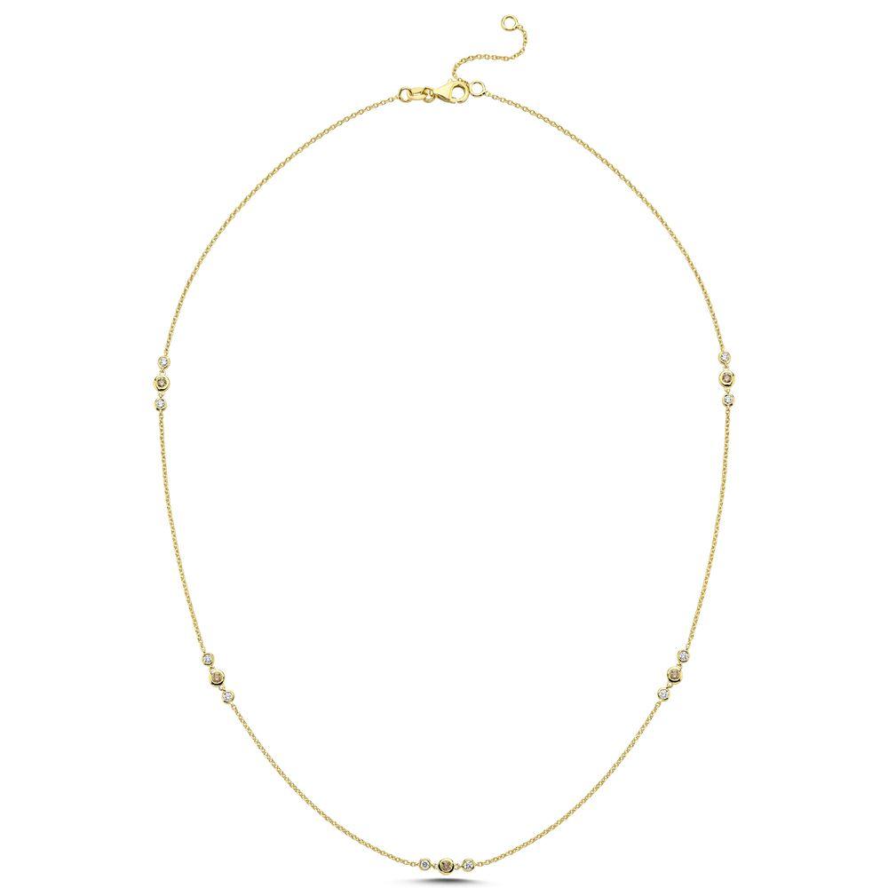 Nuran Champagne halsband med diamanter, elegant guldkedja med diamantdetaljer. Modell V3090CH-035RG.