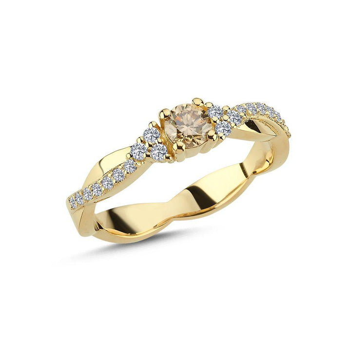Nuran Champagne Ring med diamanter i guld, forside med glimtende sten, model A3084CH