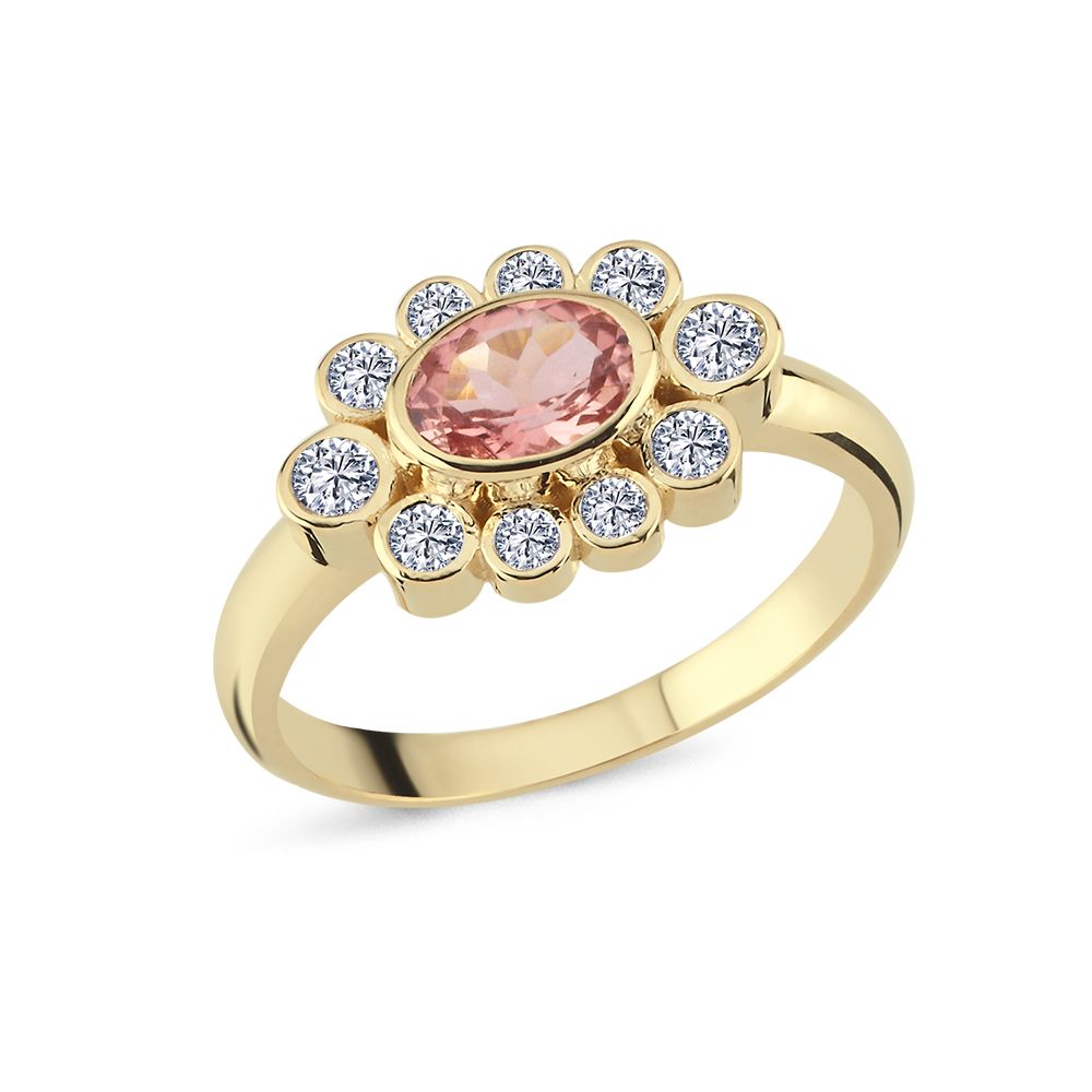 Nuran Royal 14kt ring med turmalin och briljanter, elegant guldring med rosa stenar och klara diamanter. Modell R2523TU-056RG-001