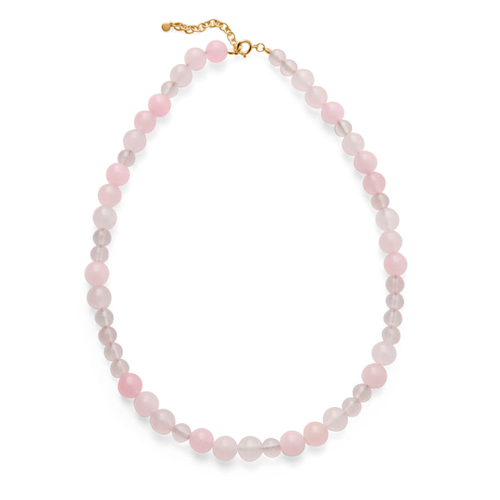 Pernille Corydon Blush guldpläterat halsband med rosékvarts i sfäriska pärlor med justerbart lås. Modell N-526-GP-2