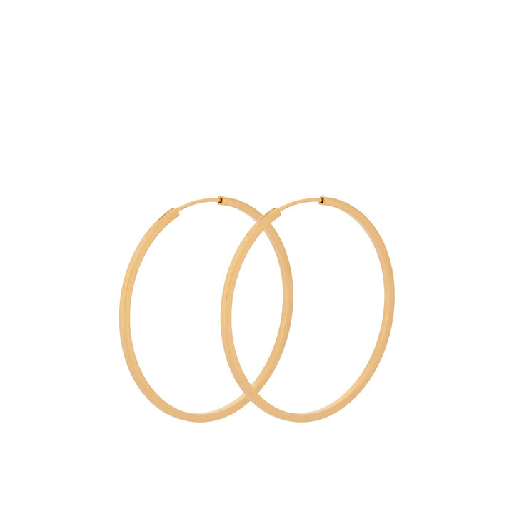 Pernille Corydon Small Orbit Hoops Gold Plated visar upp ett par enkla runda örhängen i en glansig guldfinish. Modell E-052-GP