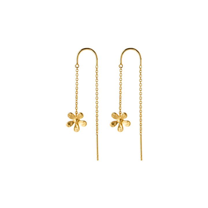 Pernille Corydon Wild Poppy Örhängen guldpläterade med blomhänge på kedja. Modell E-364-GP-1.