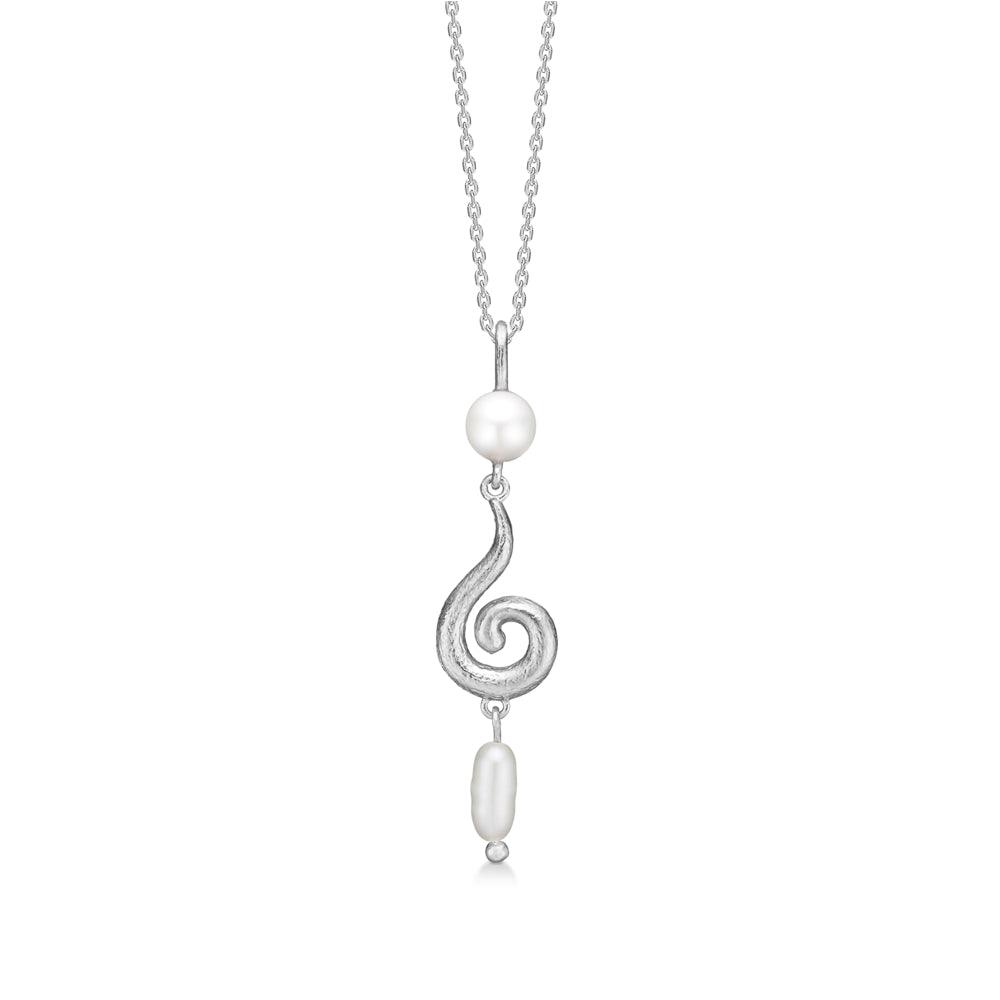Curiosity silverhalsband med. hänge, silverfärgad kedja med spiralform och två pärlor, modell 7123870