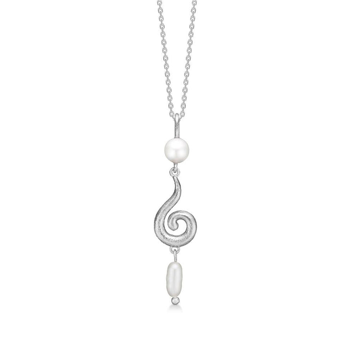 Curiosity silverhalsband med. hänge, silverfärgad kedja med spiralform och två pärlor, modell 7123870