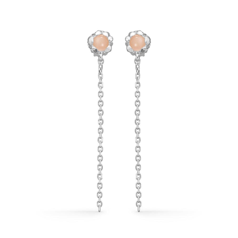 studio-z-magma-solv-öronknoppar-med-rosa-zirkonia, eleganta örhängen i silver med långa kedjor och rosa stenar. Modell 7117869-1