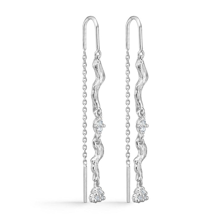 Studio Z Tangled Chain örhängen silver med zirconia, eleganta kedja örhängen med vågig design. Modell 7107849-1
