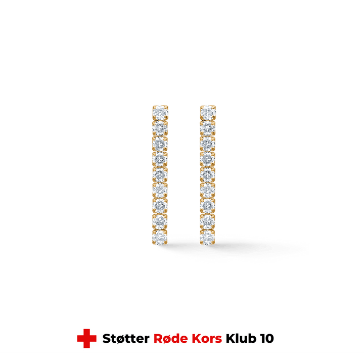 studio-z-tennis-örhängen-30mm-i-guldpläterad-sol-med-zirconia, framifrån av guldpläterade örhängen med zirconia stenar. Modell 7217000-1